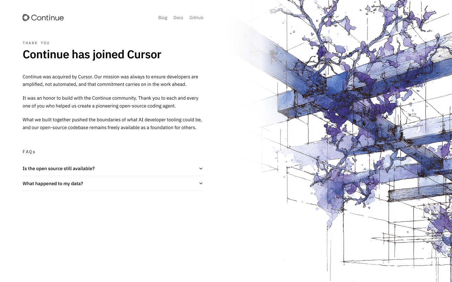 Continue (acquired by Cursor) Homepage screenshot