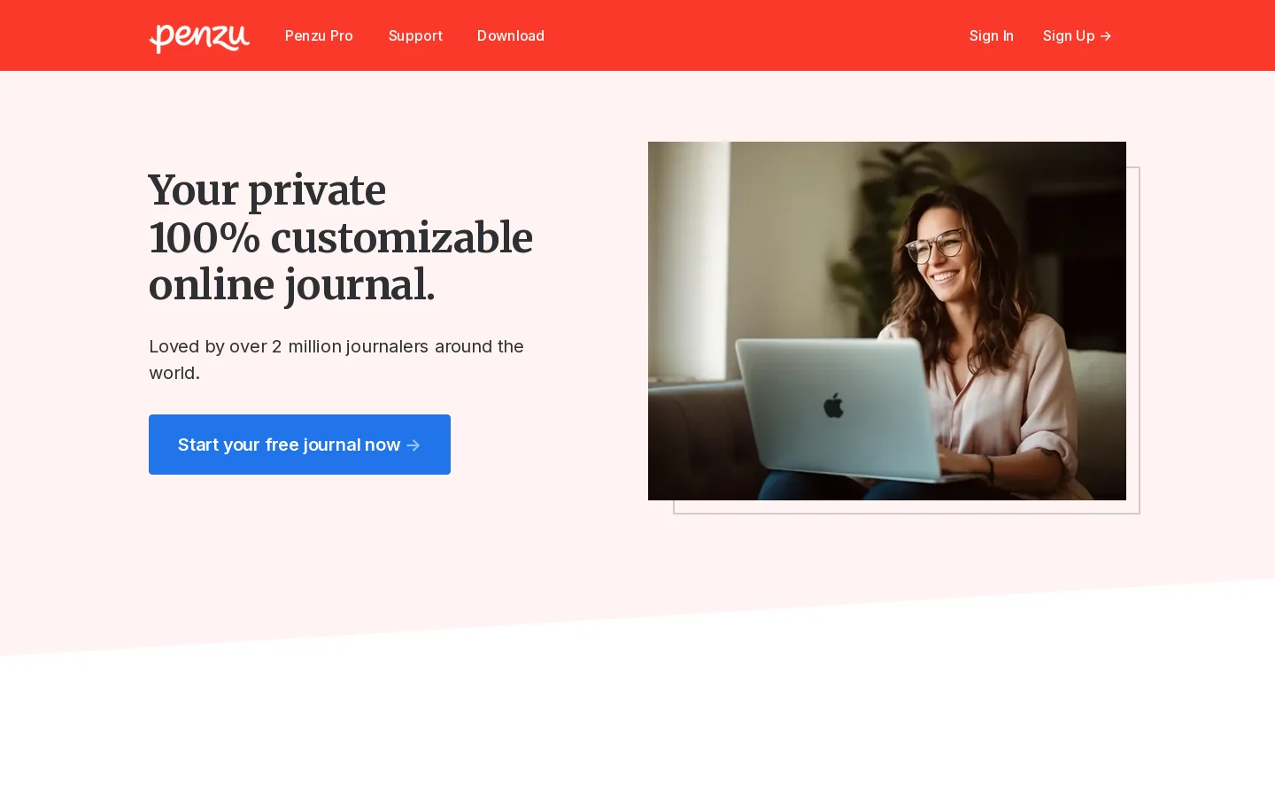 Penzu Homepage screenshot