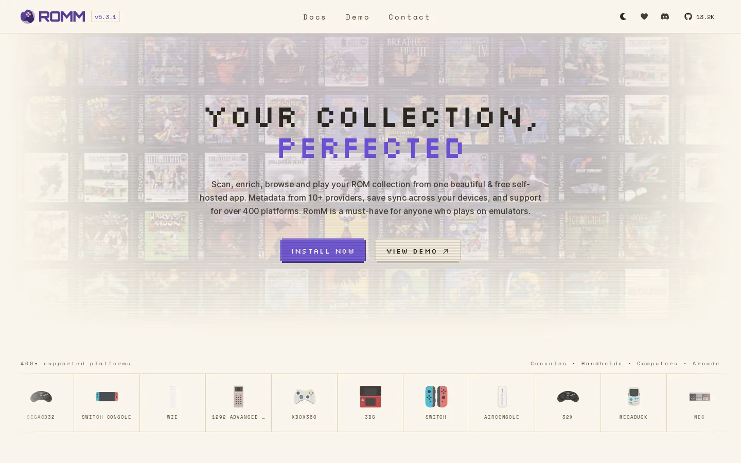 The RomM Project Homepage screenshot