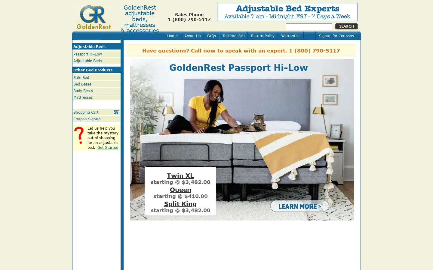 GoldenRest Adjustable Beds, Mattresses, Accessories Homepage screenshot