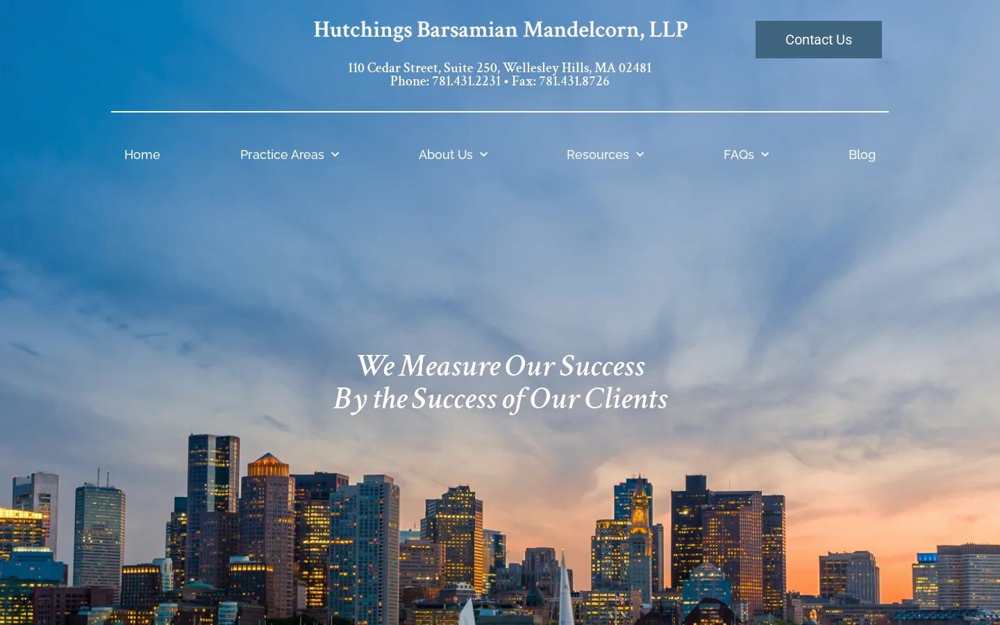 Hutchings Barsamian Mandelcorn, LLP Homepage screenshot