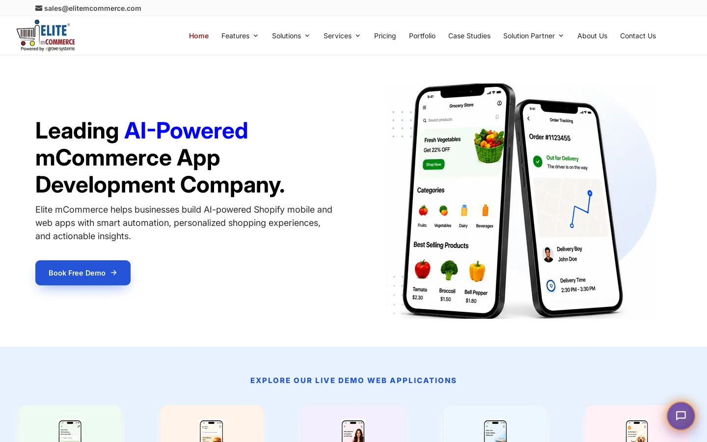 Elite mCommerce Homepage screenshot