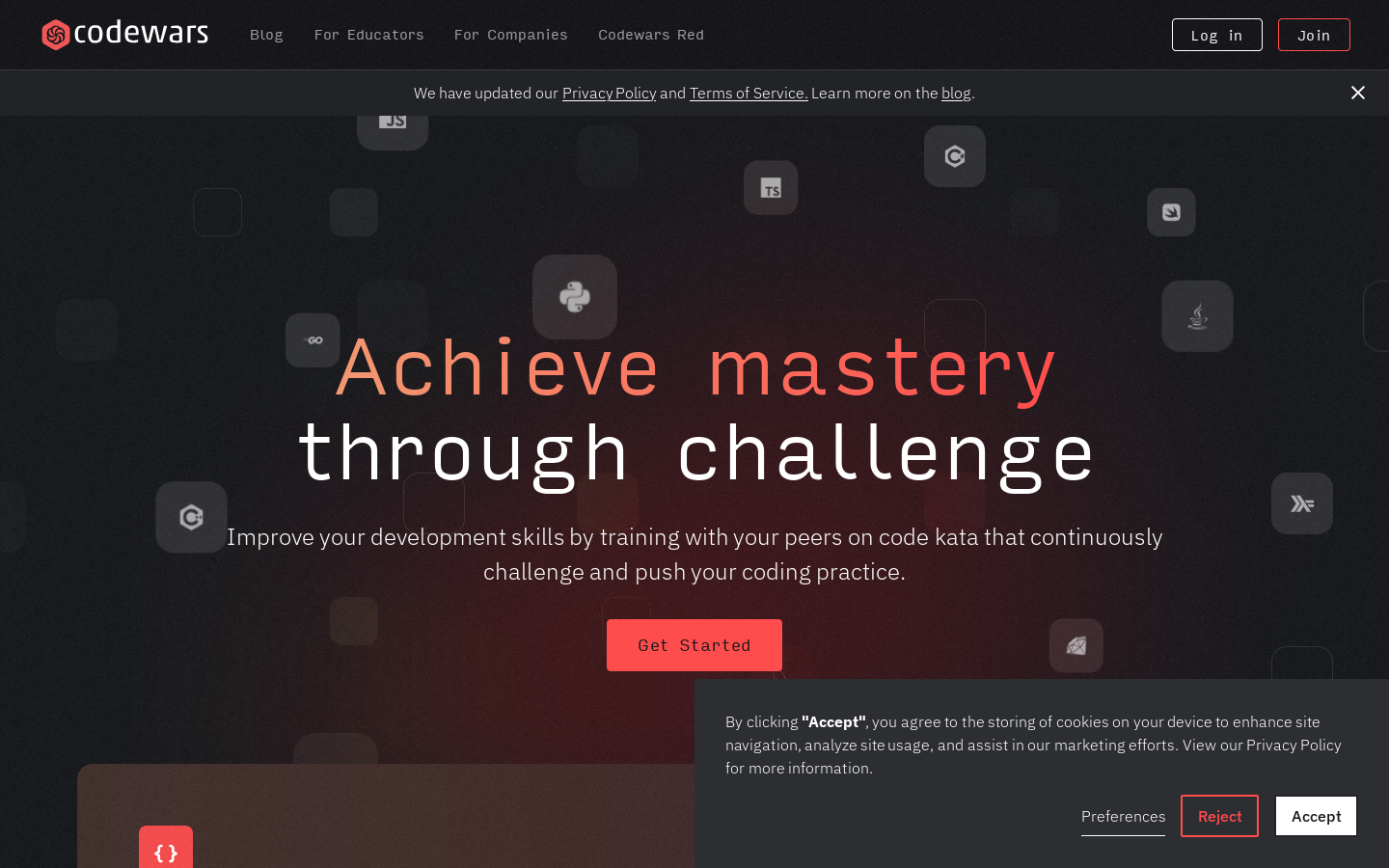 Codewars Homepage screenshot