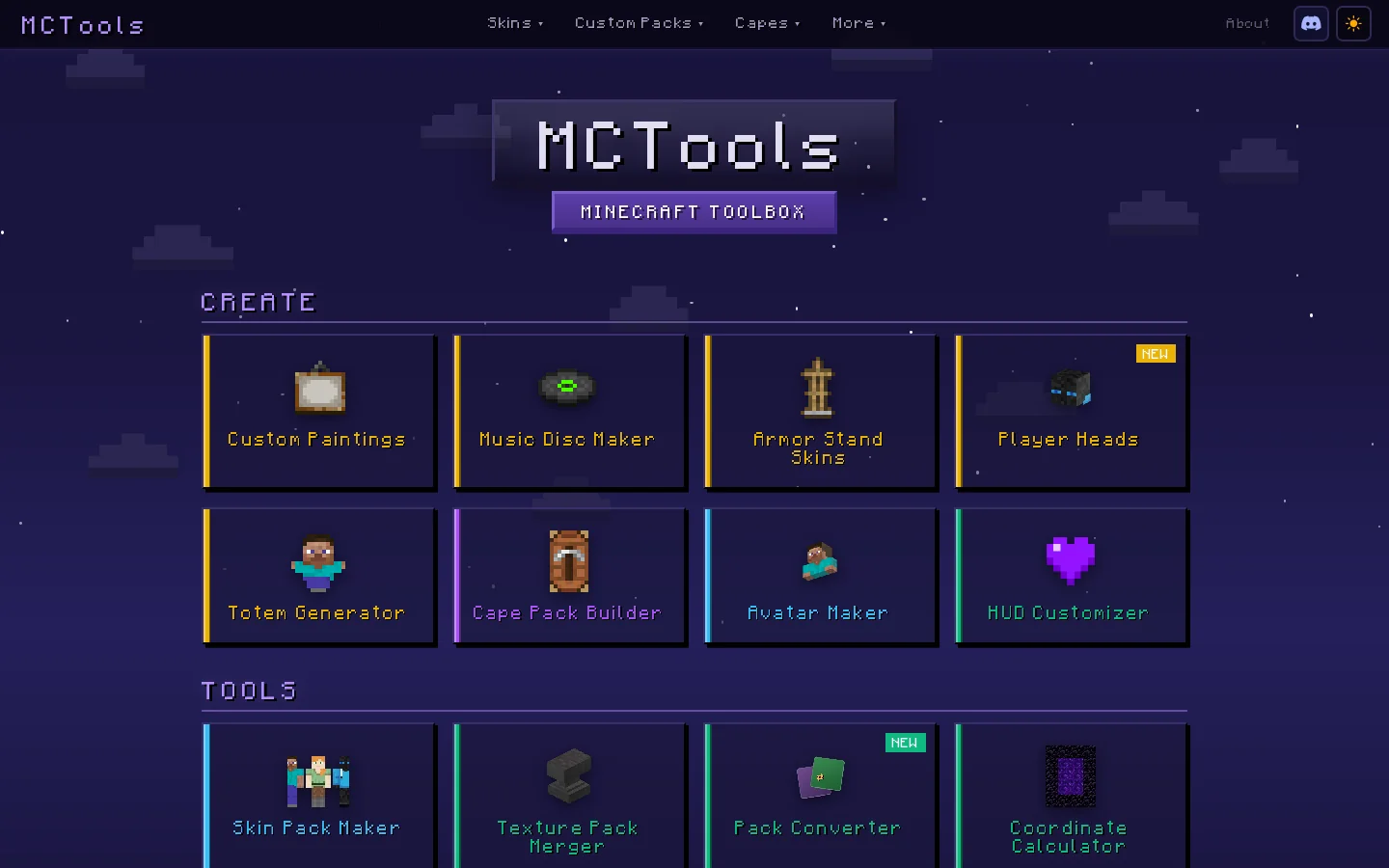 MCTools Homepage screenshot