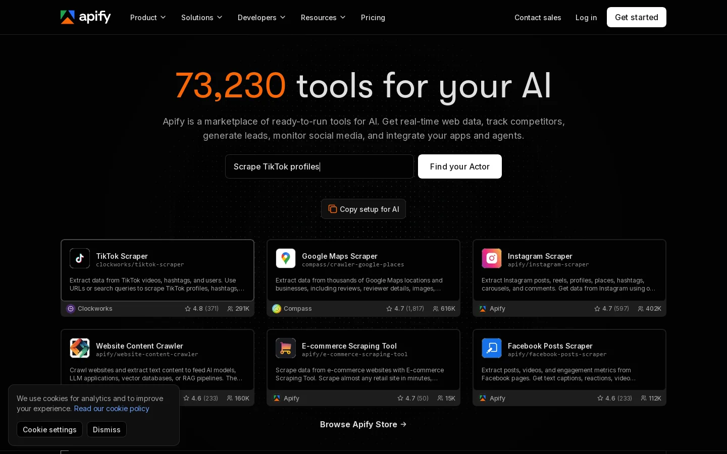 Apify Homepage screenshot