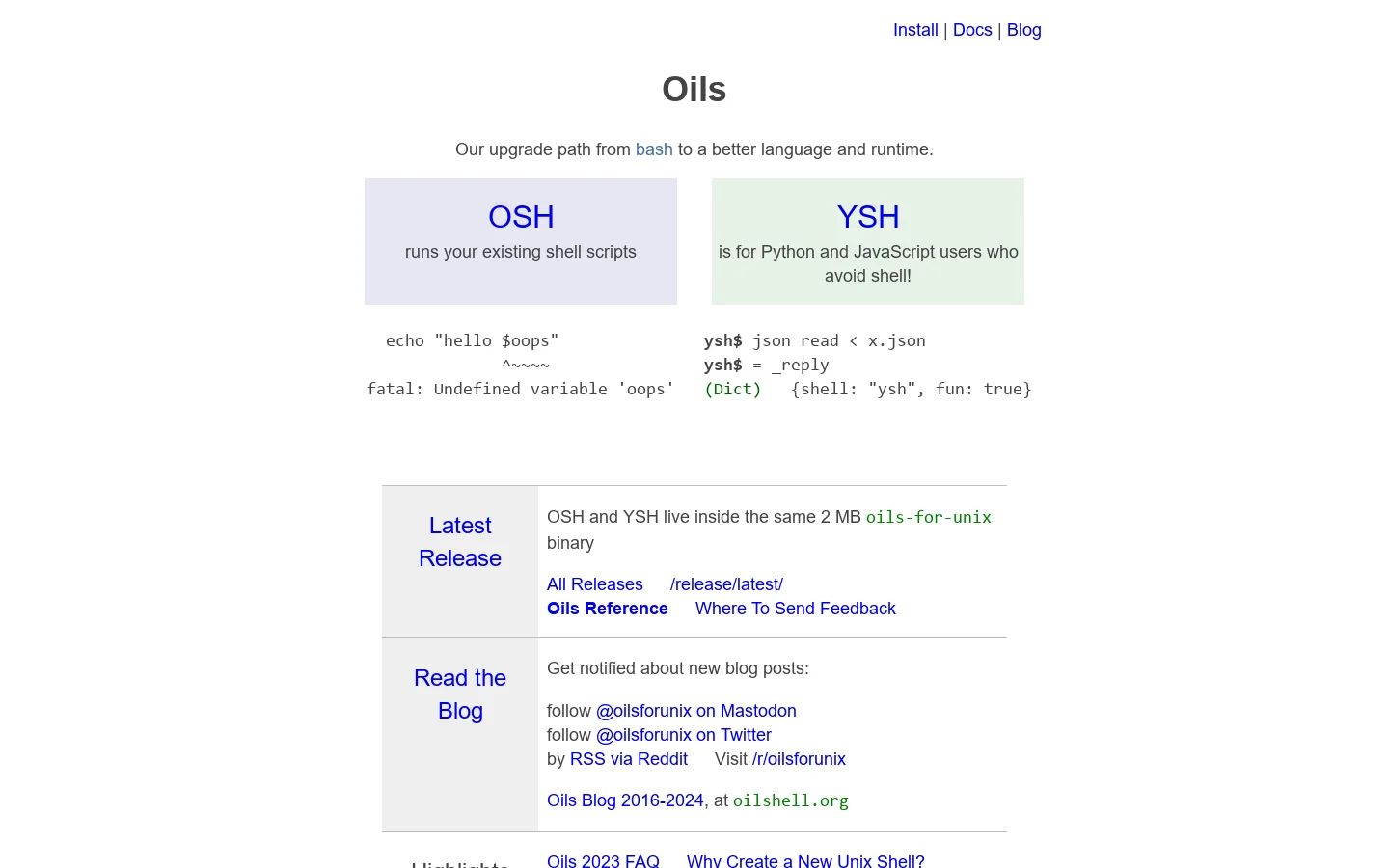 Oils Homepage screenshot