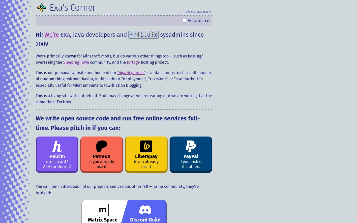 Exa's Corner Homepage screenshot