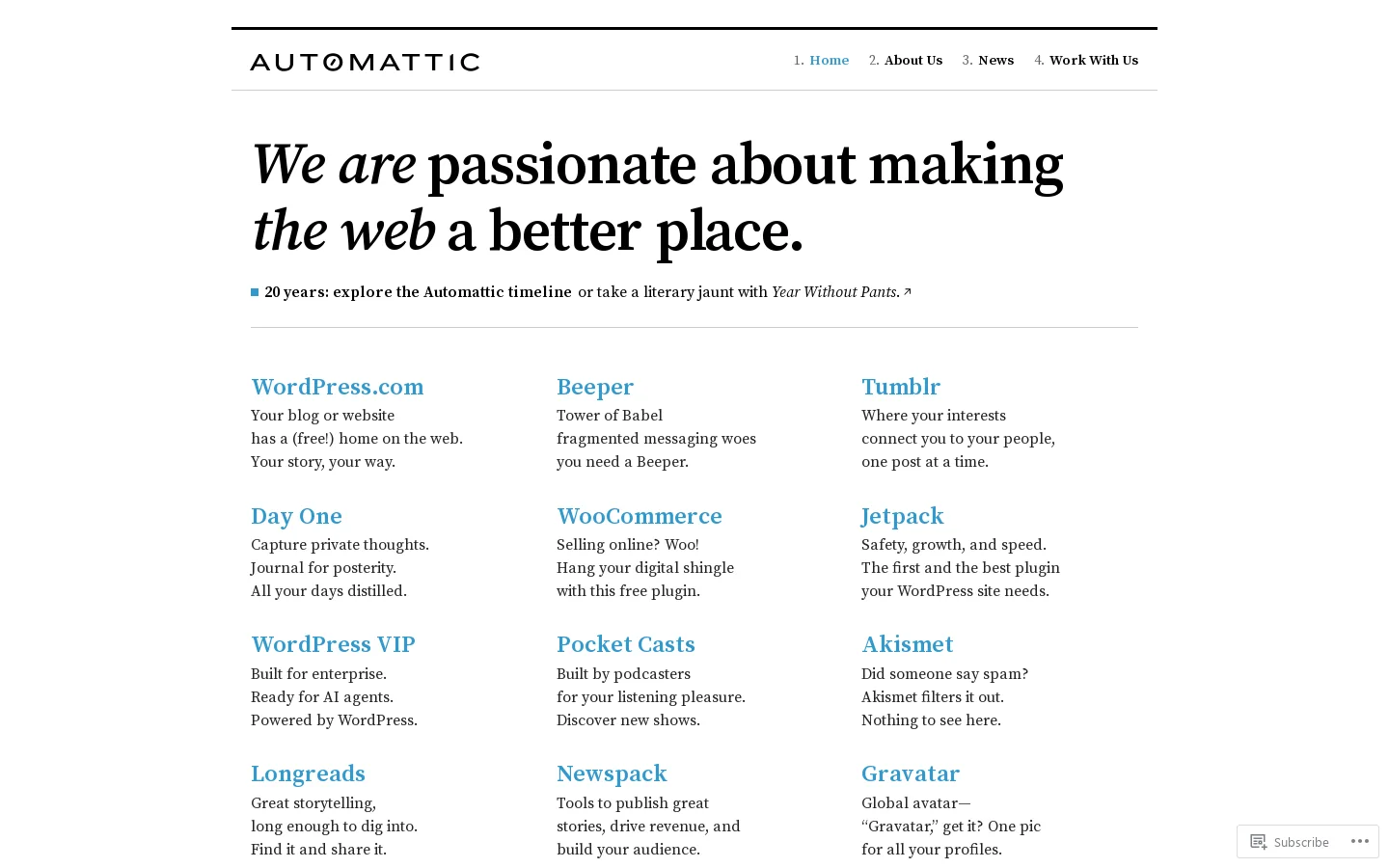 Automattic Homepage screenshot