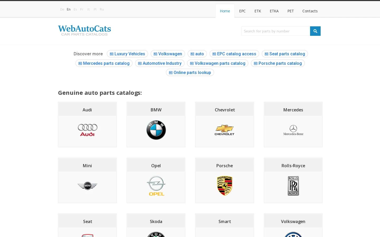Original Parts Catalogs WebAutoCats.com Homepage screenshot