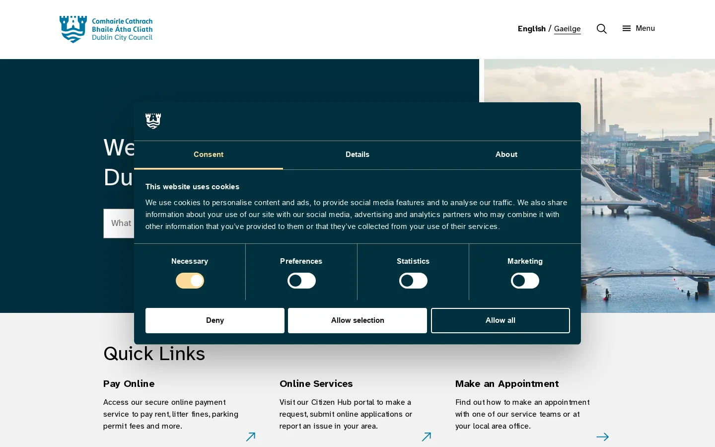 Dublin City Council Homepage screenshot