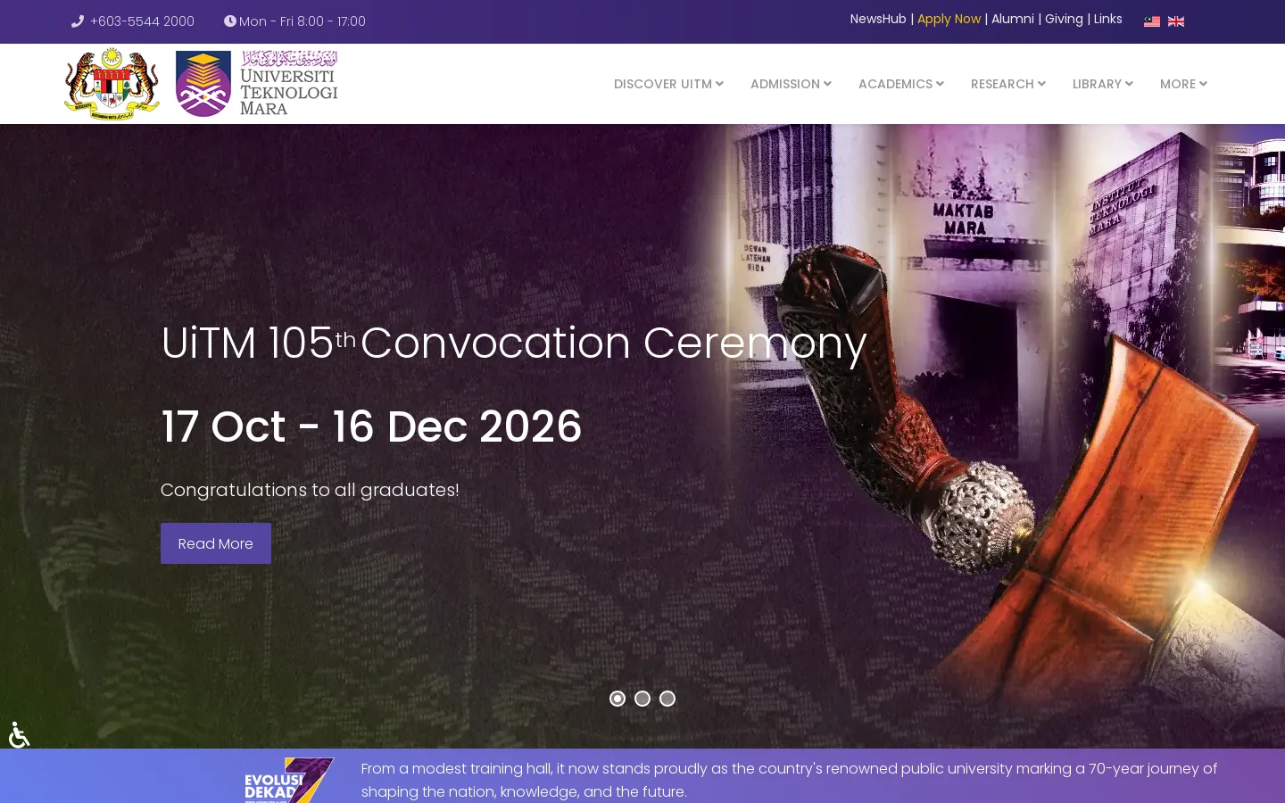 Universiti Teknologi MARA Homepage screenshot