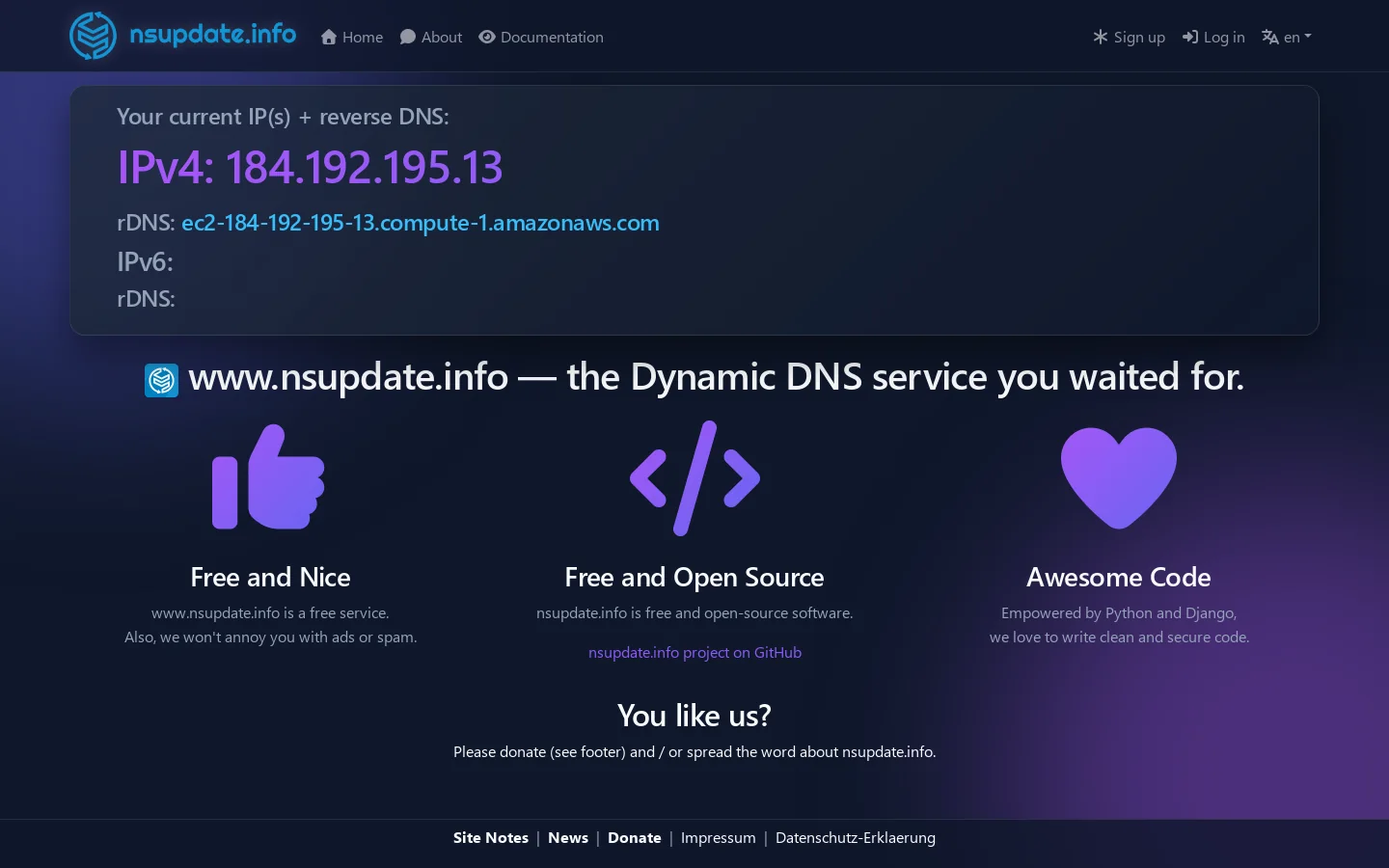 www.nsupdate.info Homepage screenshot