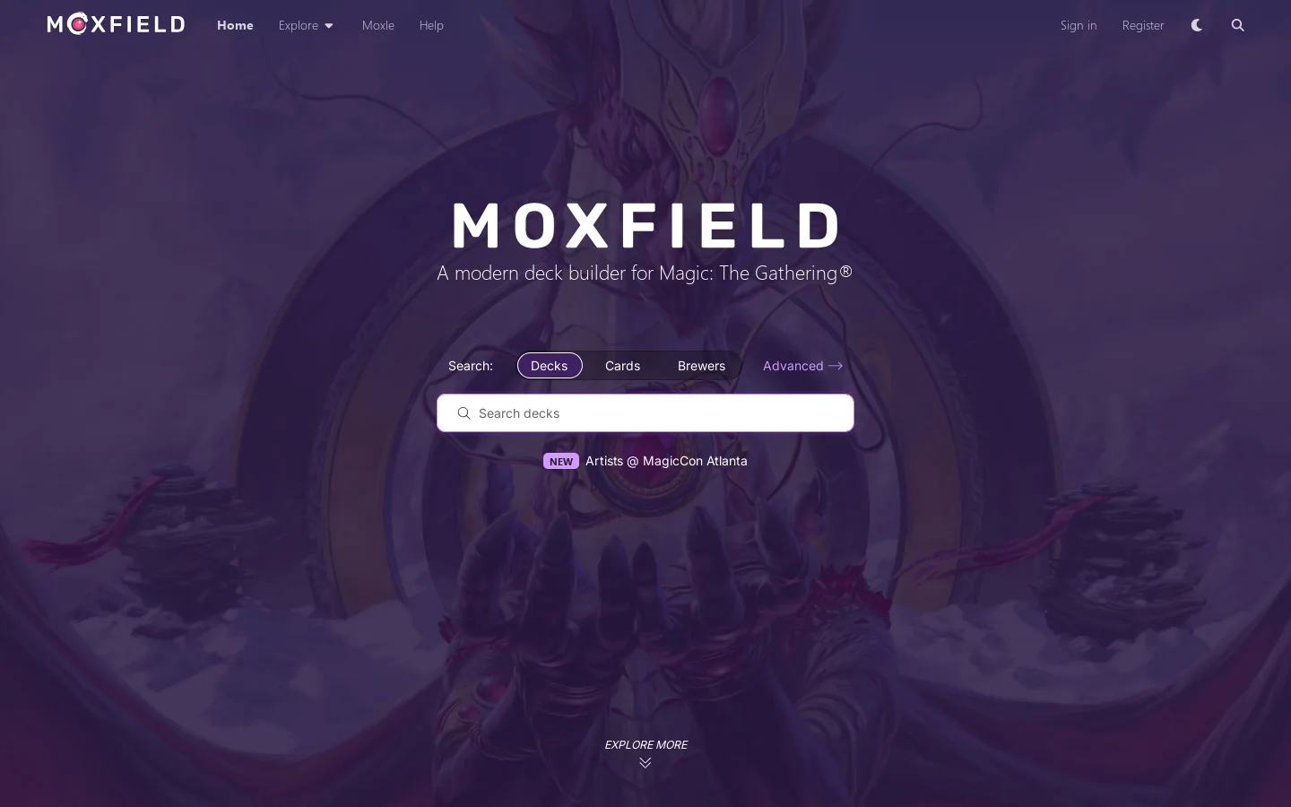 Moxfield Homepage screenshot