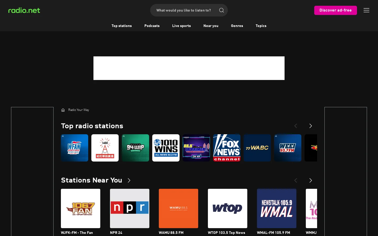 Free internet radio and music streaming online Homepage screenshot
