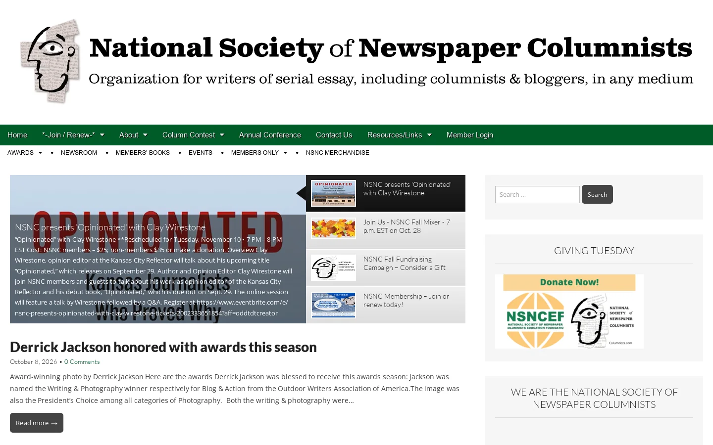 National Society of Newspaper Columnists - Organization for columnists and other writers of the serial essay, including bloggers, in any medium Homepage screenshot