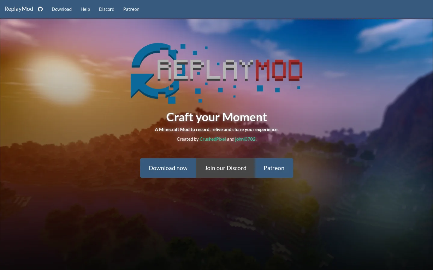 Minecraft Replay Mod - Craft your Moment Homepage screenshot