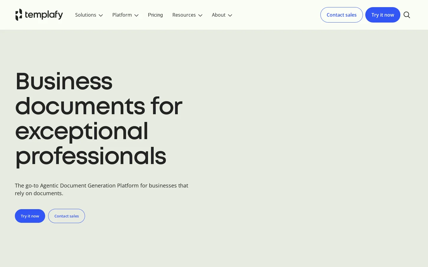Agentic document generation platform Homepage screenshot