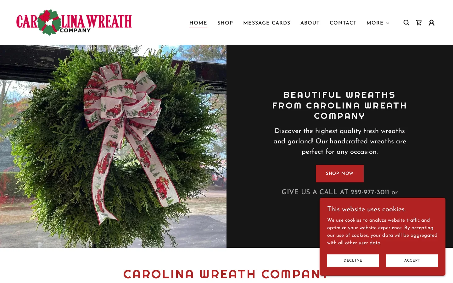 Fraser Fir Wreaths from Carolina Wreath Company Homepage screenshot