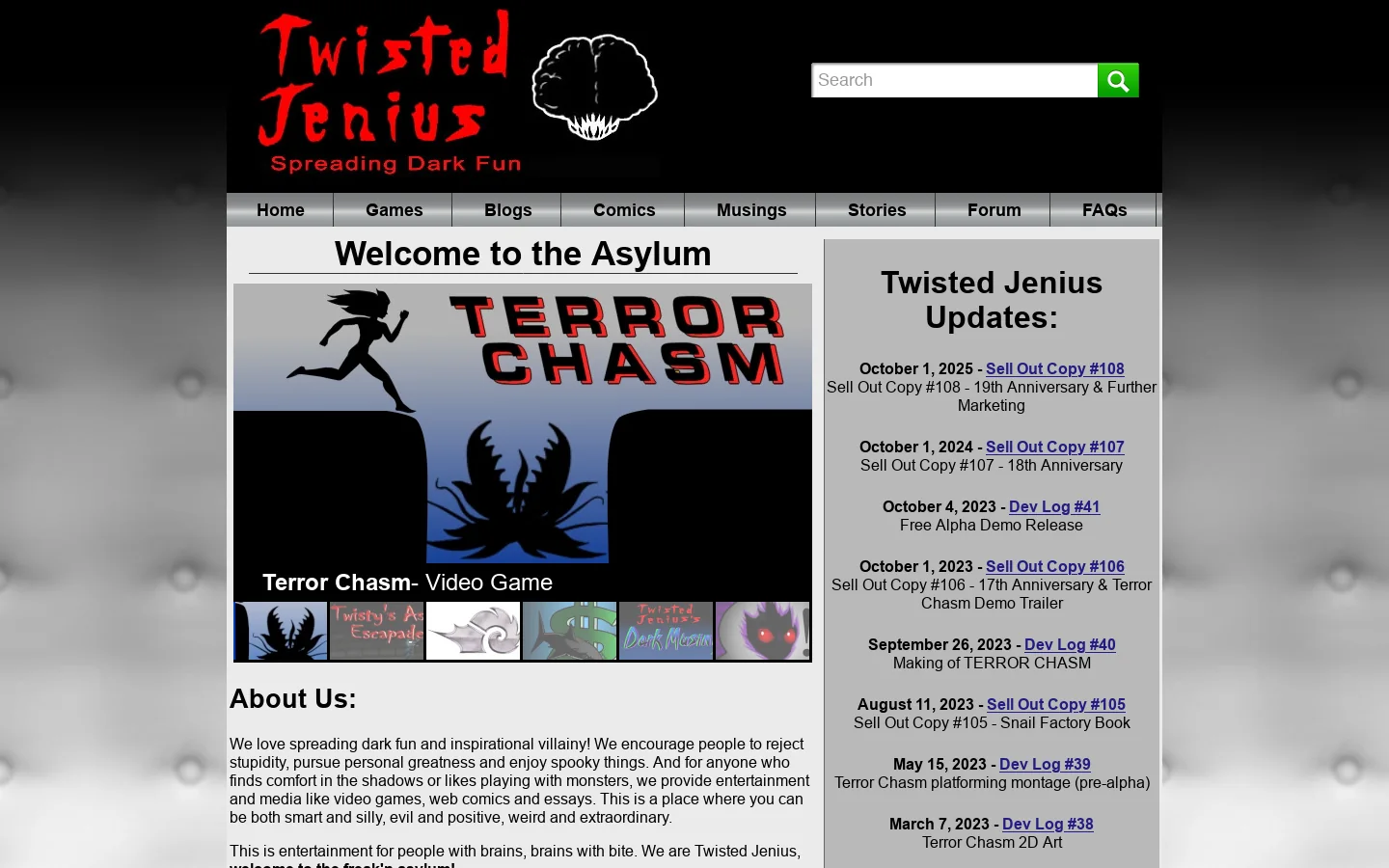 Welcome to the Asylum- Twisted Jenius Homepage screenshot