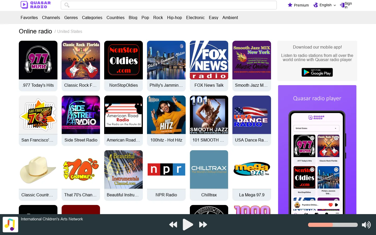 Listen to radio online for free - Quasar radio Homepage screenshot