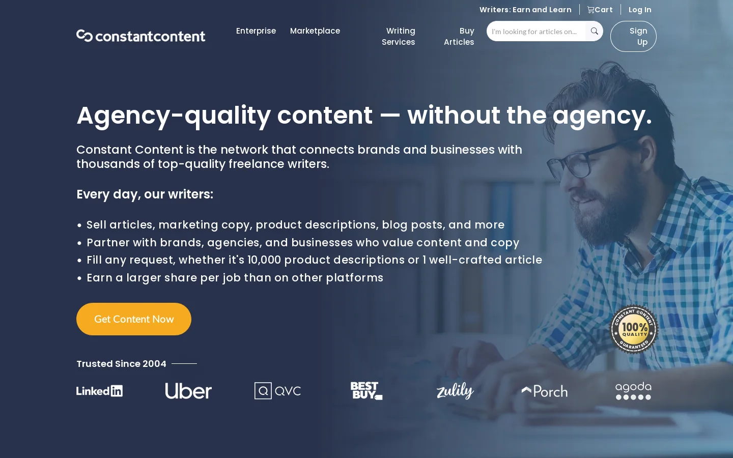 Buy Unique Articles & Website Content > Constant Content Homepage screenshot