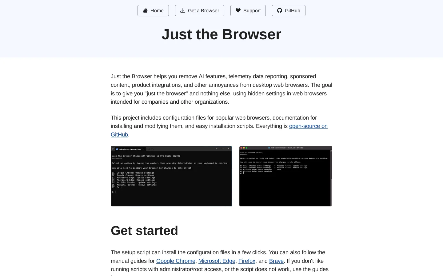 Just the Browser Homepage screenshot