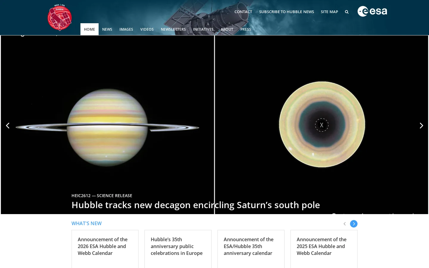 ESA/Hubble Homepage screenshot