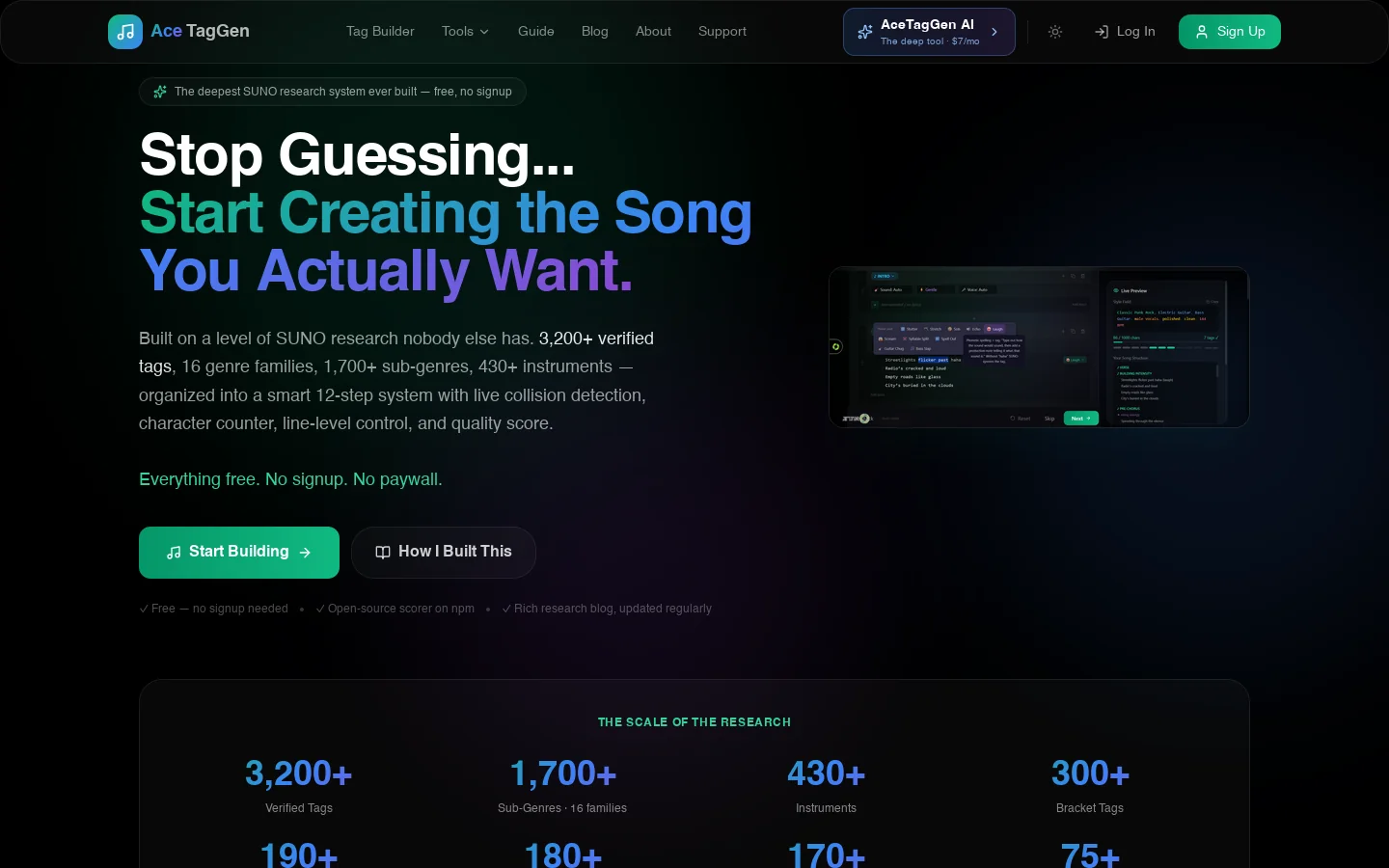 AceTagGen Homepage screenshot