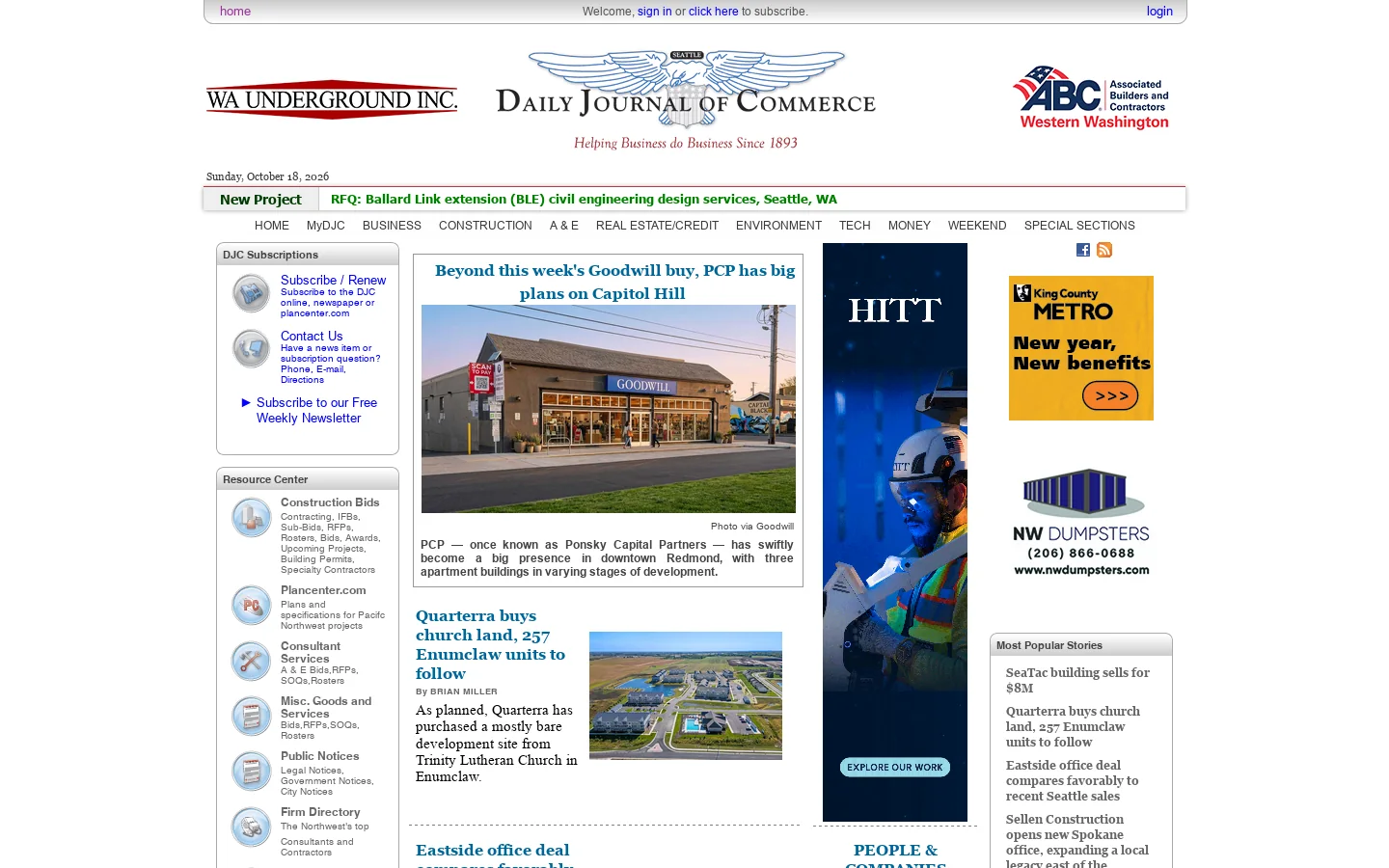 Seattle DJC.com local business news and data Homepage screenshot