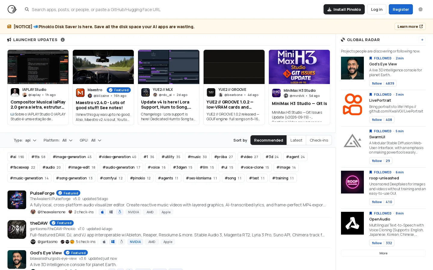 Pinokio Homepage screenshot
