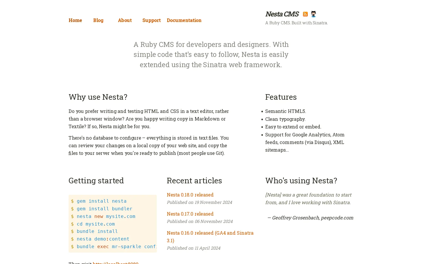 Ruby CMS - Nesta Homepage screenshot