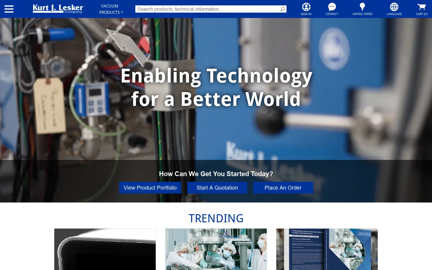 Kurt J. Lesker Company | Home | Enabling Technology for a Better World Homepage screenshot
