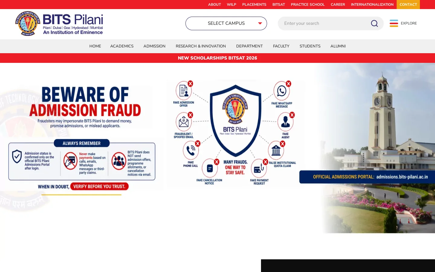 Birla Institute of Technology And Science, Pilani (BITS Pilani) Homepage screenshot