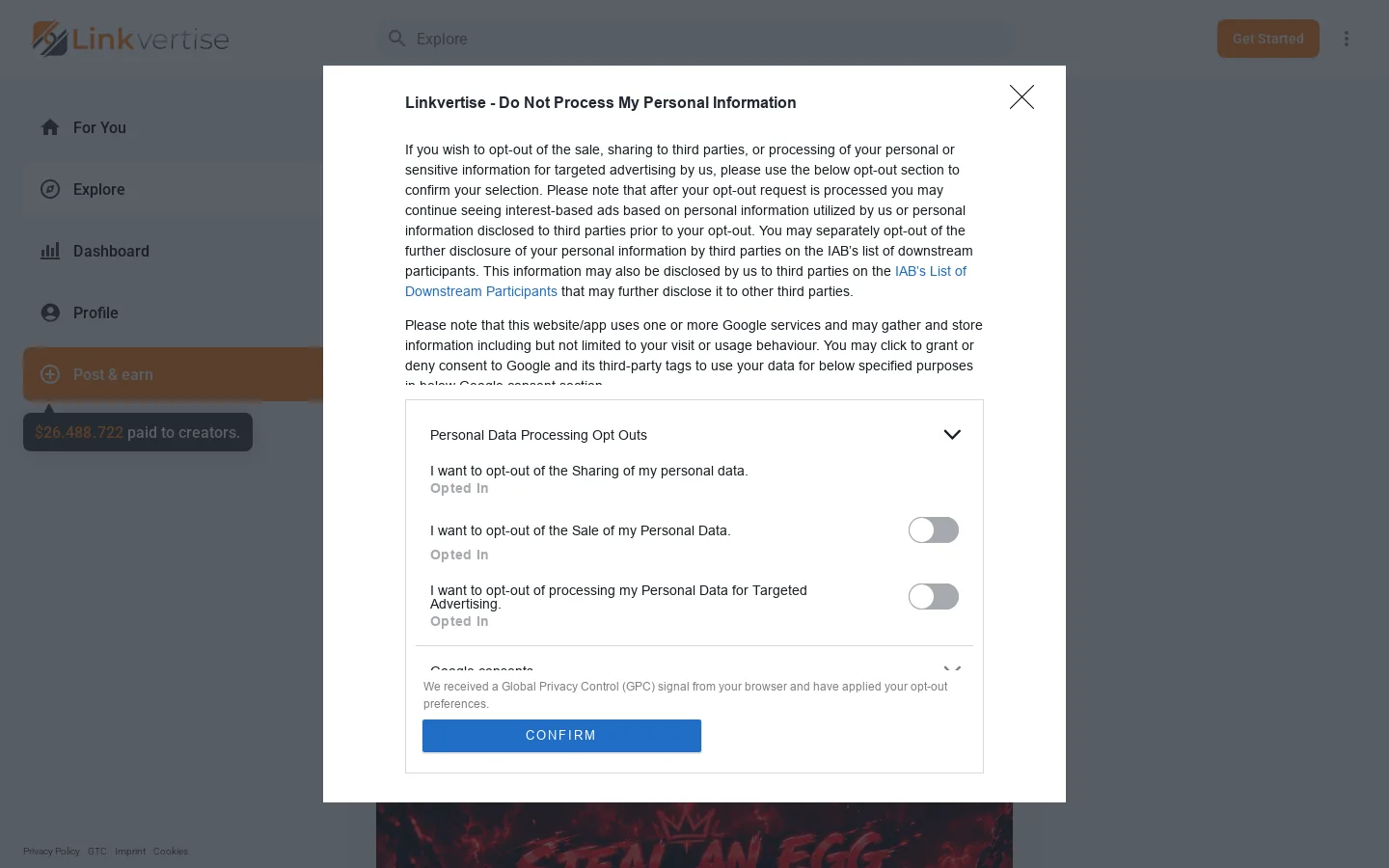Linkvertise Homepage screenshot