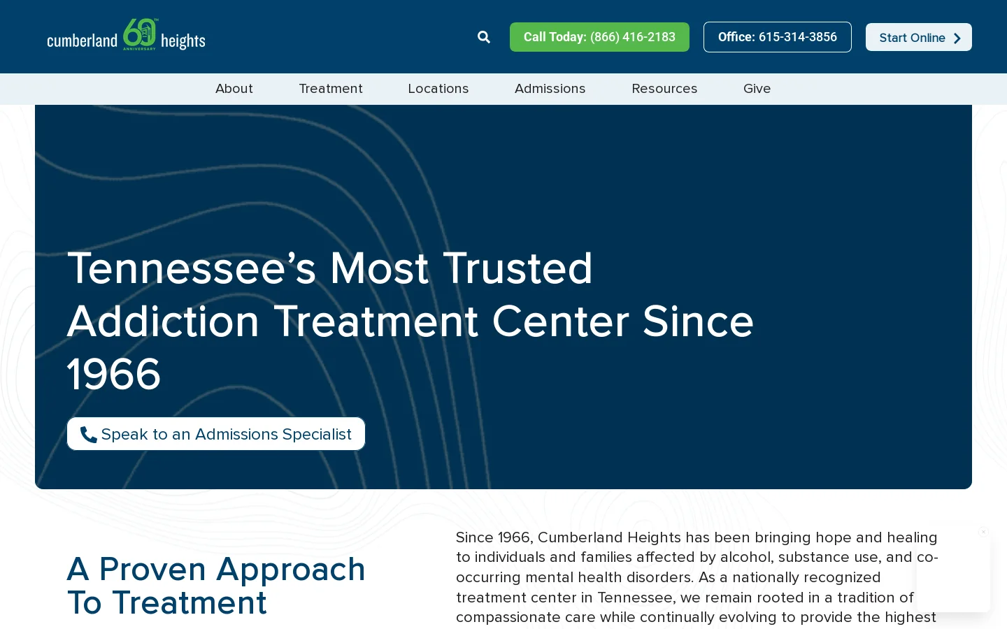 Cumberland Heights Homepage screenshot
