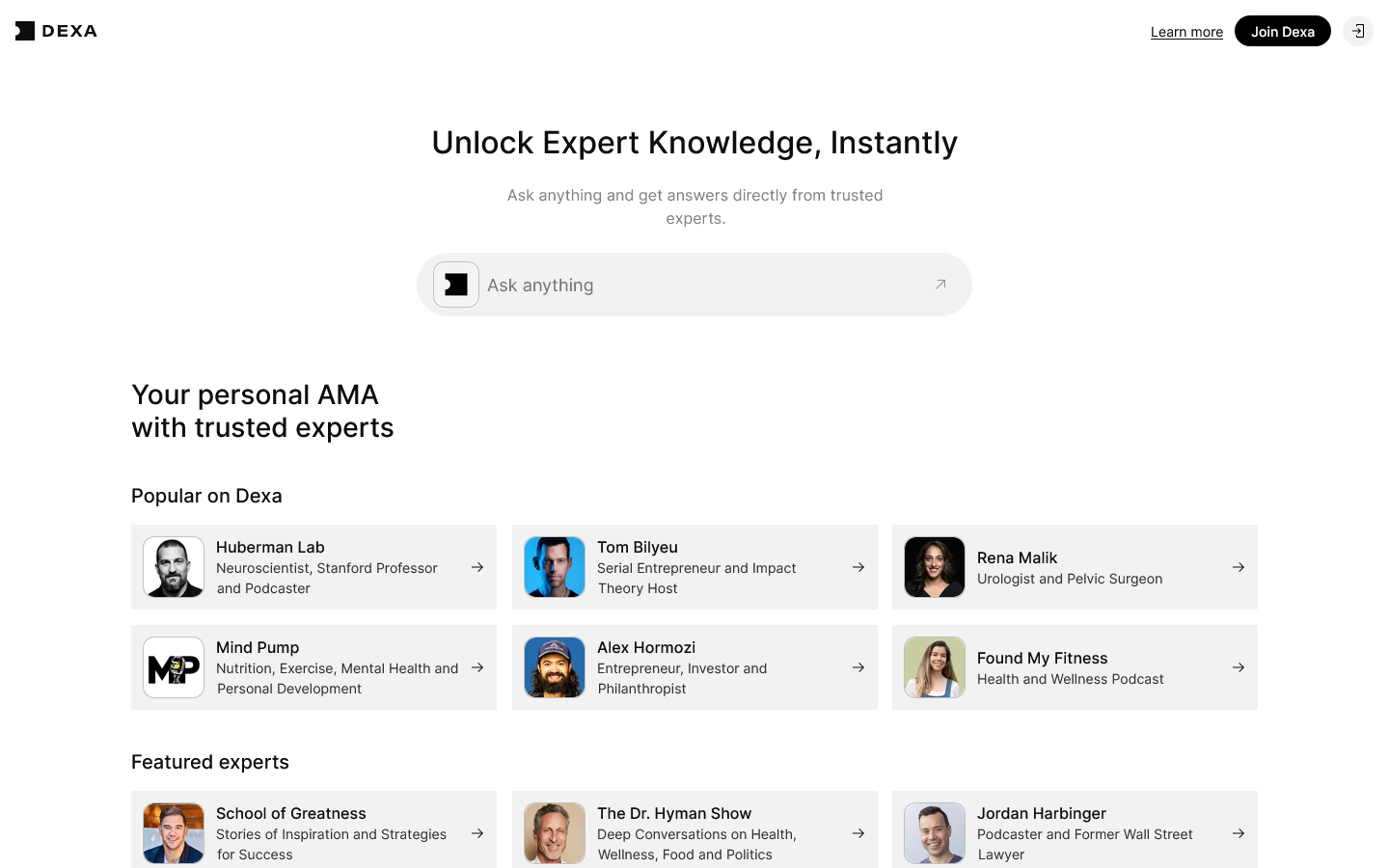 Ask Dexa Homepage screenshot