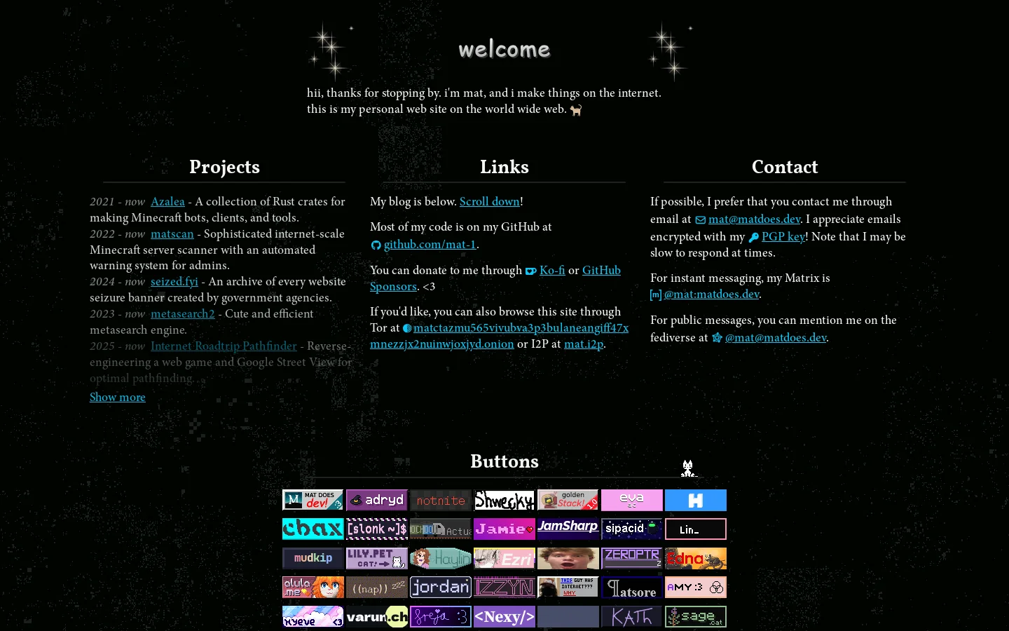 mat does dev Homepage screenshot