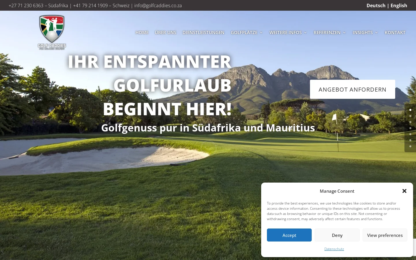 Willkommen bei Golf Caddies - Home Homepage screenshot