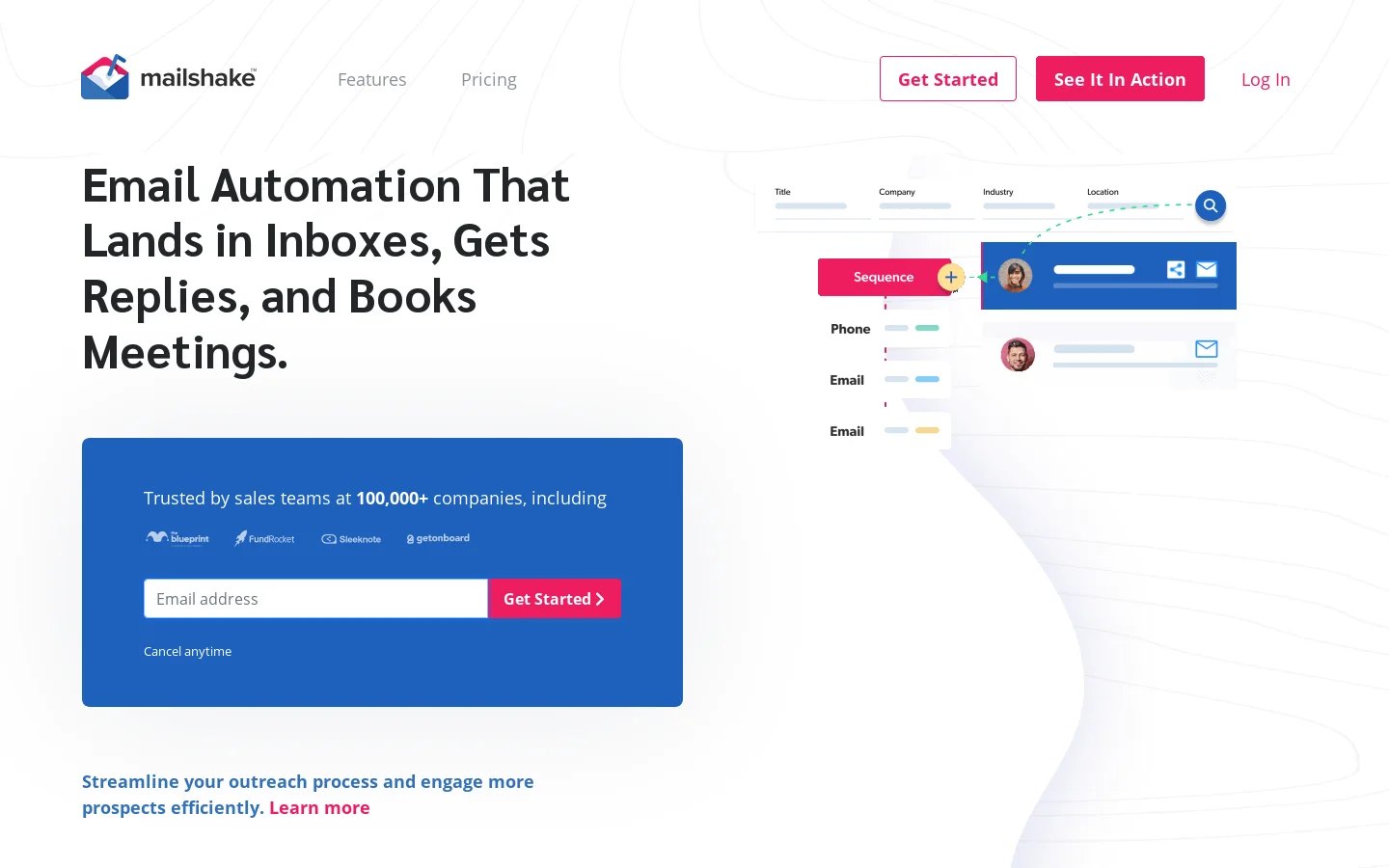 Mailshake Homepage screenshot