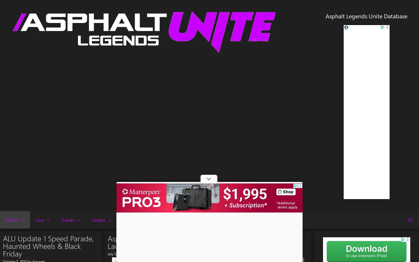 Asphalt Legends Unite Database Homepage screenshot