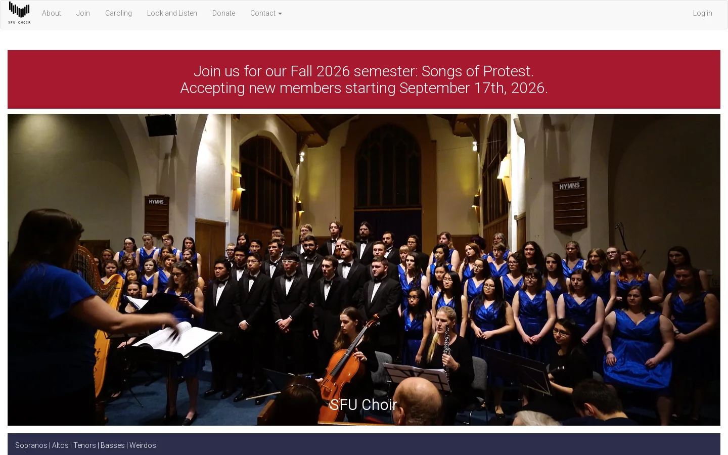 SFU Choir Homepage screenshot