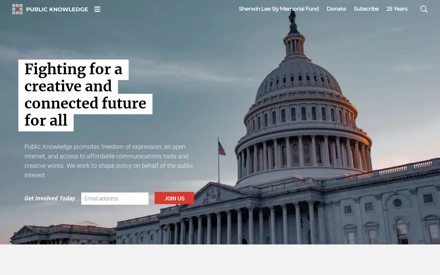 Public Knowledge Homepage screenshot