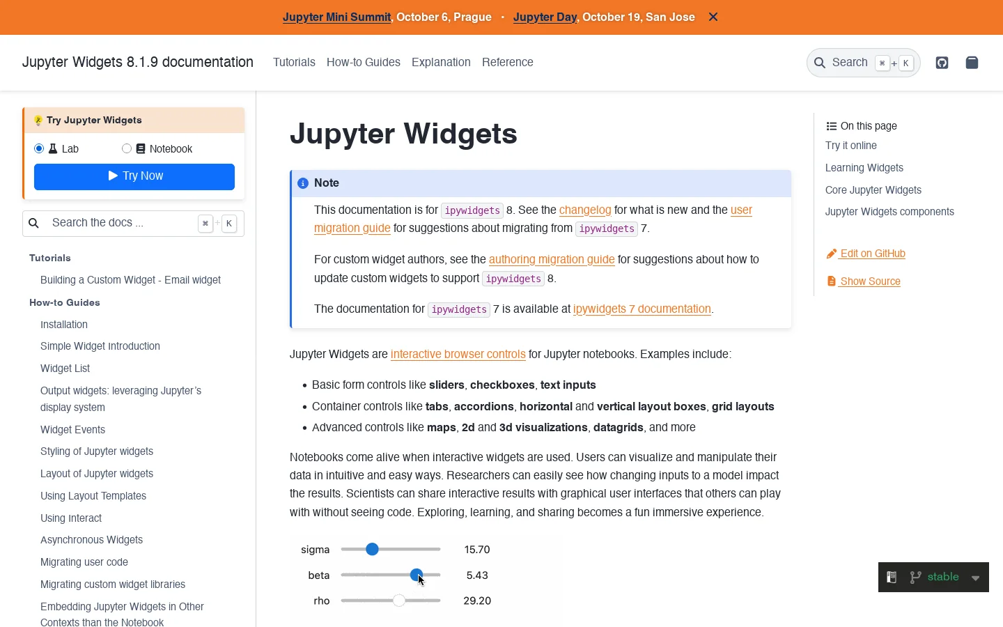 Jupyter Widgets — Jupyter Widgets 8.1.9 documentation Homepage screenshot