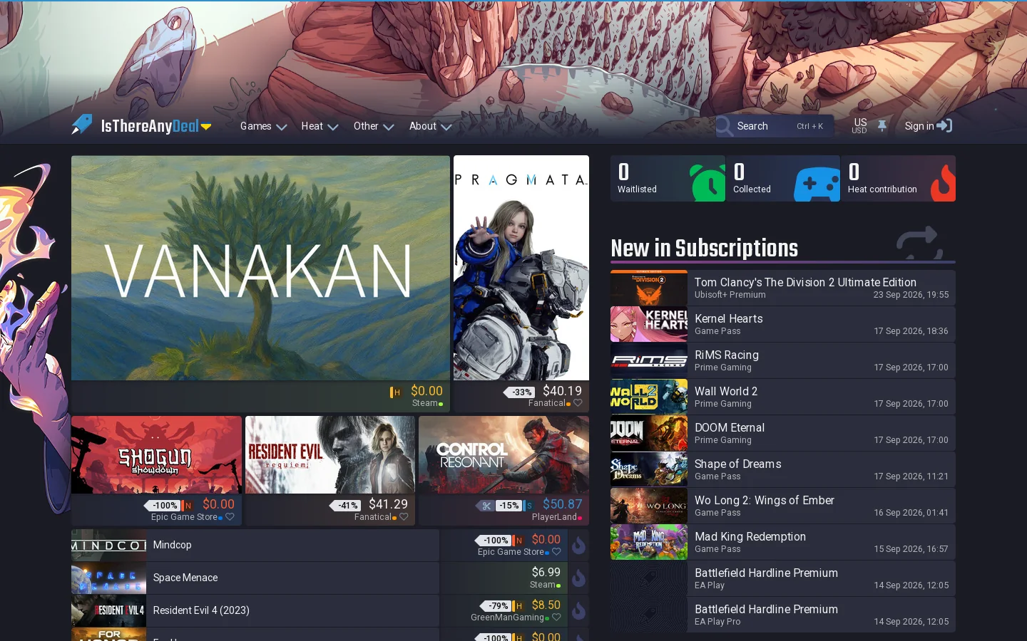 IsThereAnyDeal Homepage screenshot