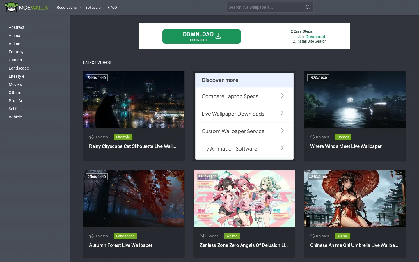 MoeWalls Homepage screenshot