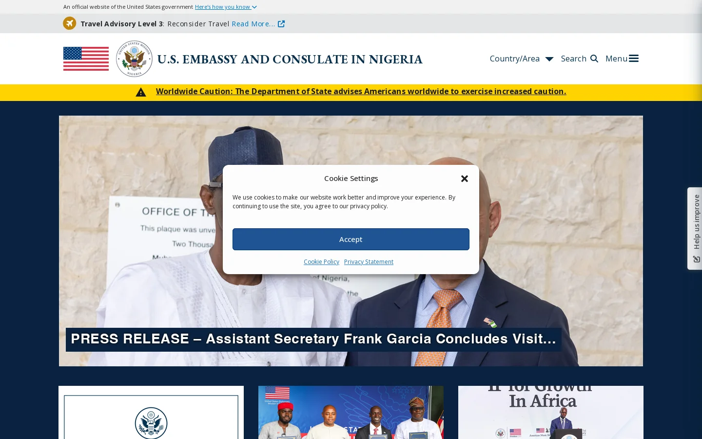 Homepage - U.S. Embassy and Consulate in Nigeria Homepage screenshot