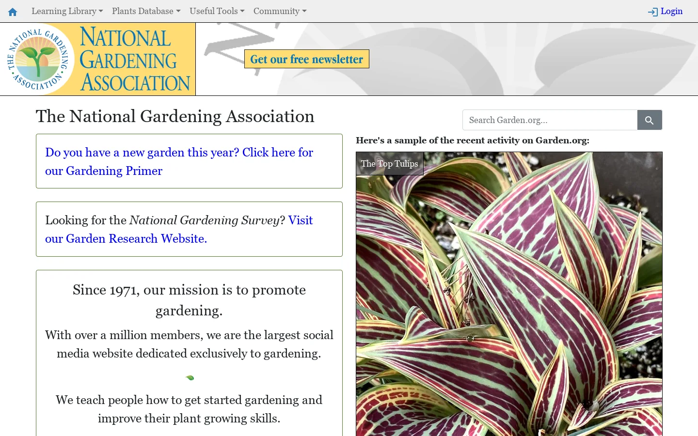 The National Gardening Association Homepage screenshot