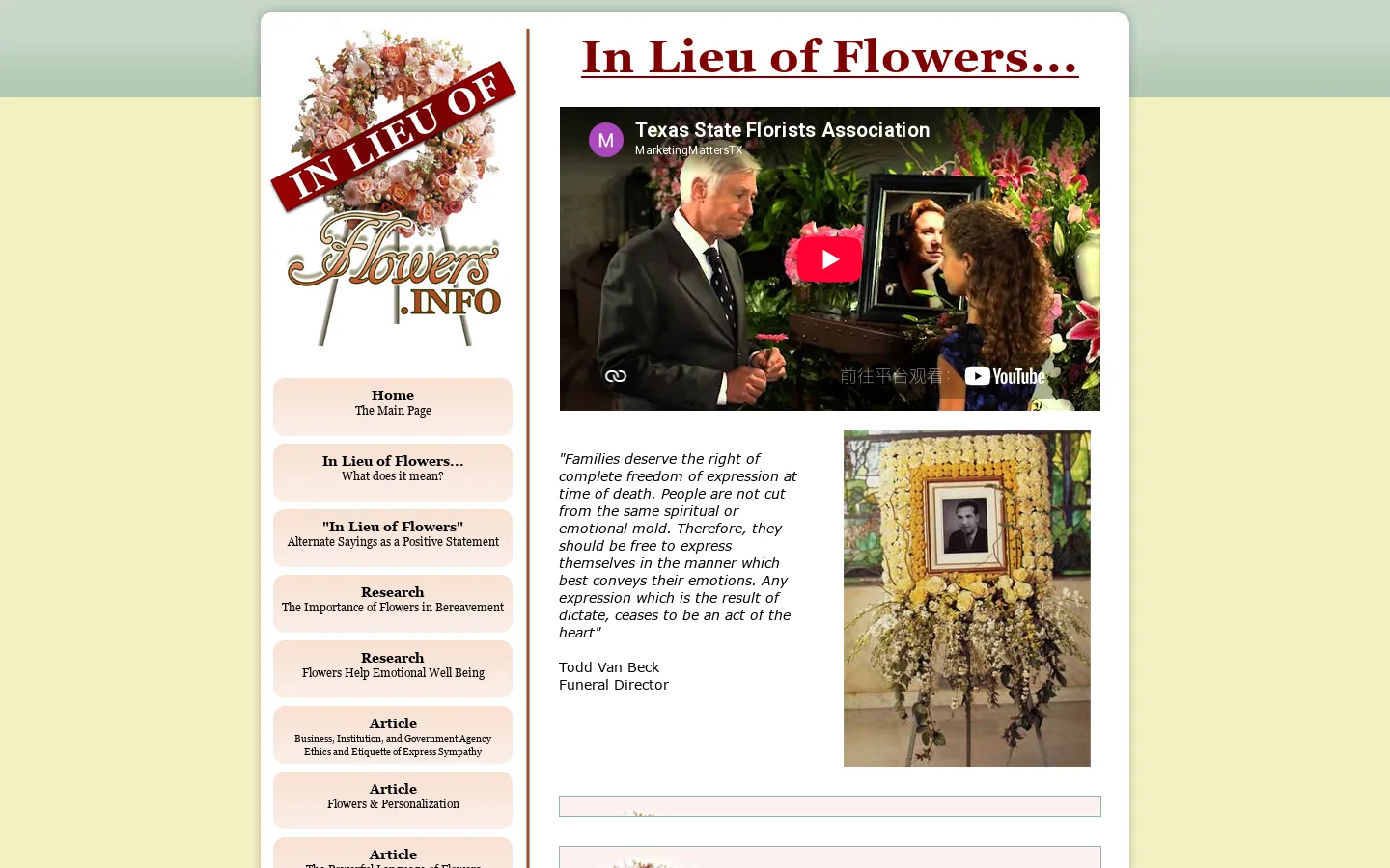 In Lieu of Flowers Homepage screenshot