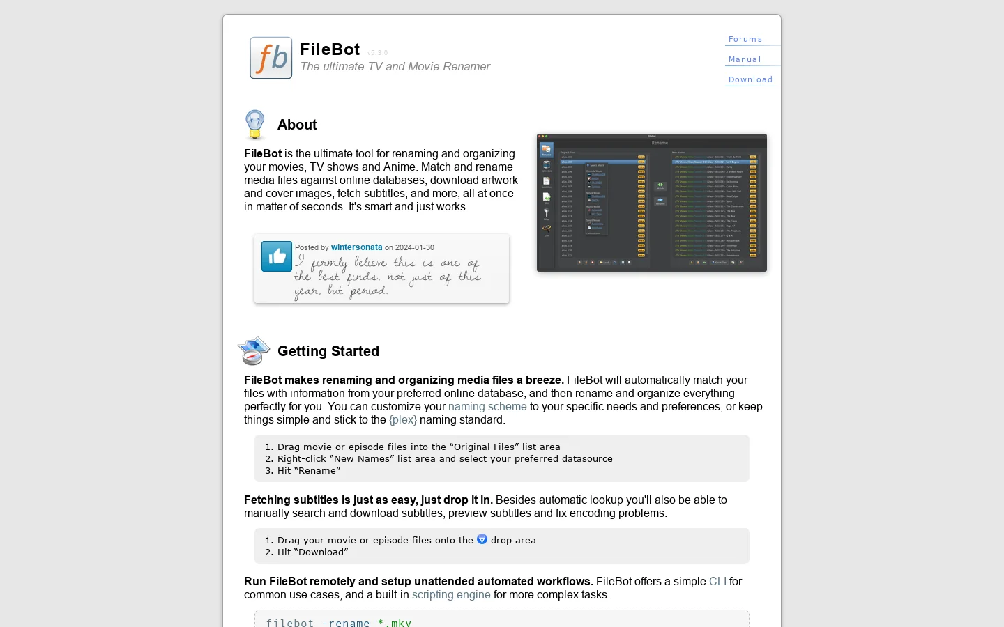 FileBot Homepage screenshot
