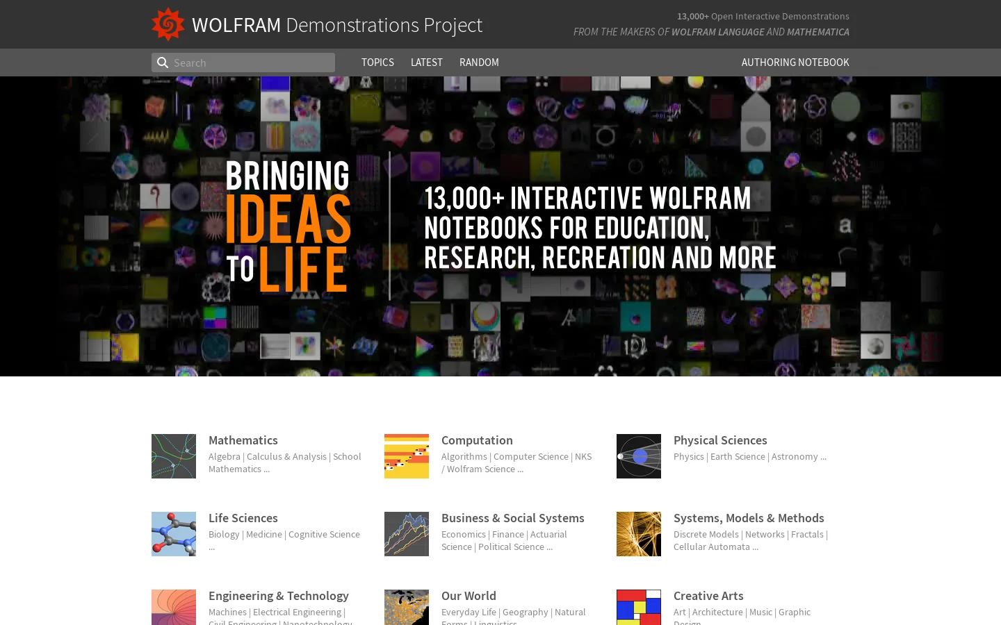 Wolfram Demonstrations Project Homepage screenshot